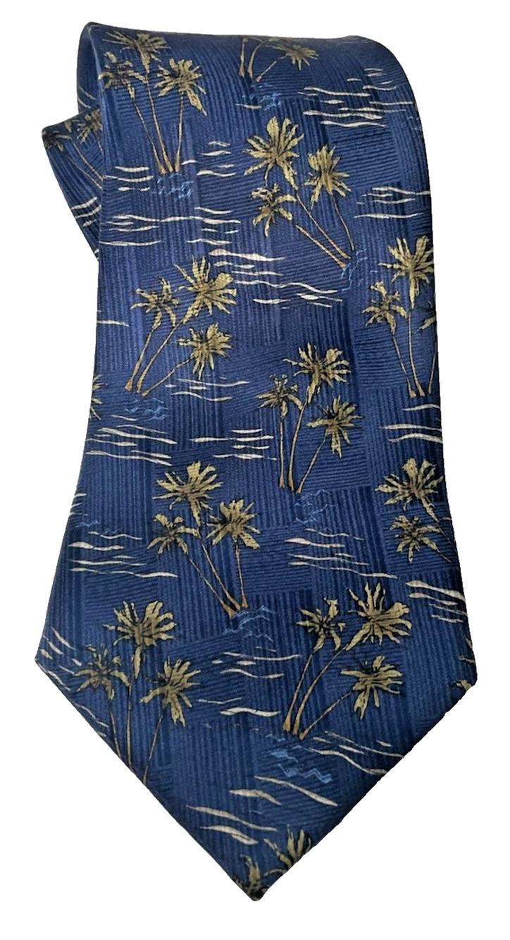 Palm Tree Beach Resort Blue Silk Tie Preswick & Moore Tropical Necktie